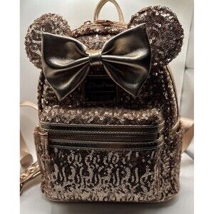 Minnie Mouse Sequin Loungefly Mini Backpack Rose Gold WDW Disney World Mickey